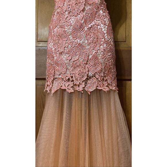 Sherri hill Maxi Dress sz 4 coral mermaid Crocheted Jeweled prom formal - Picture 4 of 12